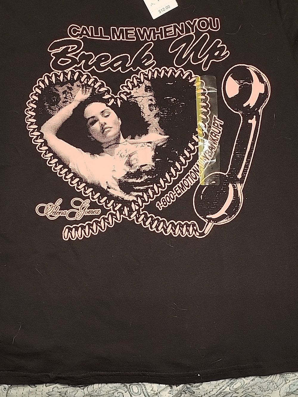 Selena Gomez Black Tee with Pink Cream Retro Phone Graphic